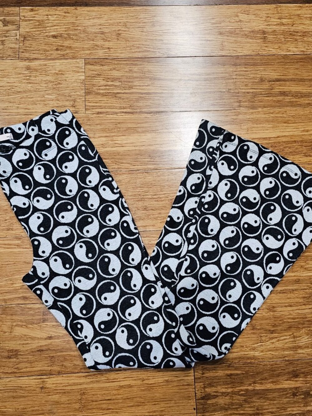 SO High Rise Flare Pants Black White Yin Yang Print Bell Bottoms Small